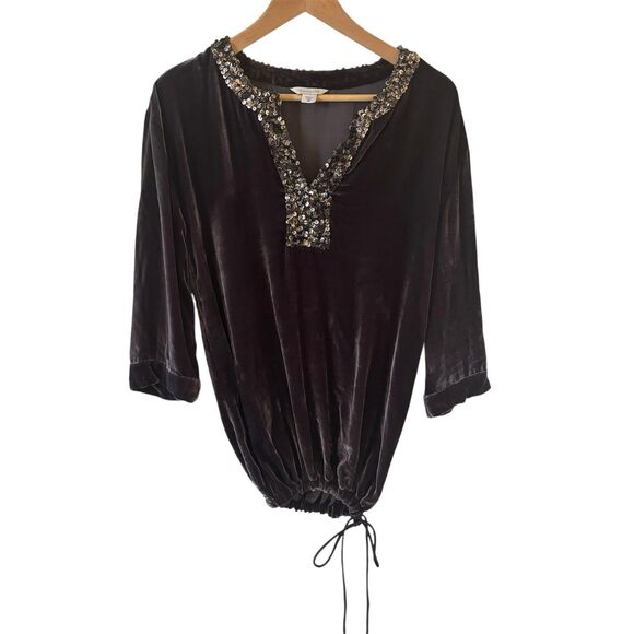Garnet Hill Womens Top Whimsigoth Metallic Velvet Size 6 Sequin Tie Hem Retro - Picture 1 of 9